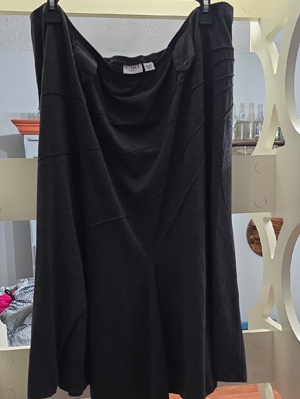 Cato Dark Gary A-Line Midi Skirt with Subtle Paneling